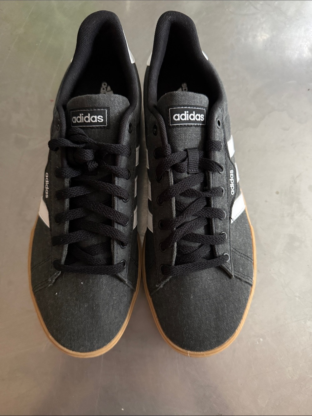 adidas Black Canvas Sneakers with White Stripes and Gum Sole